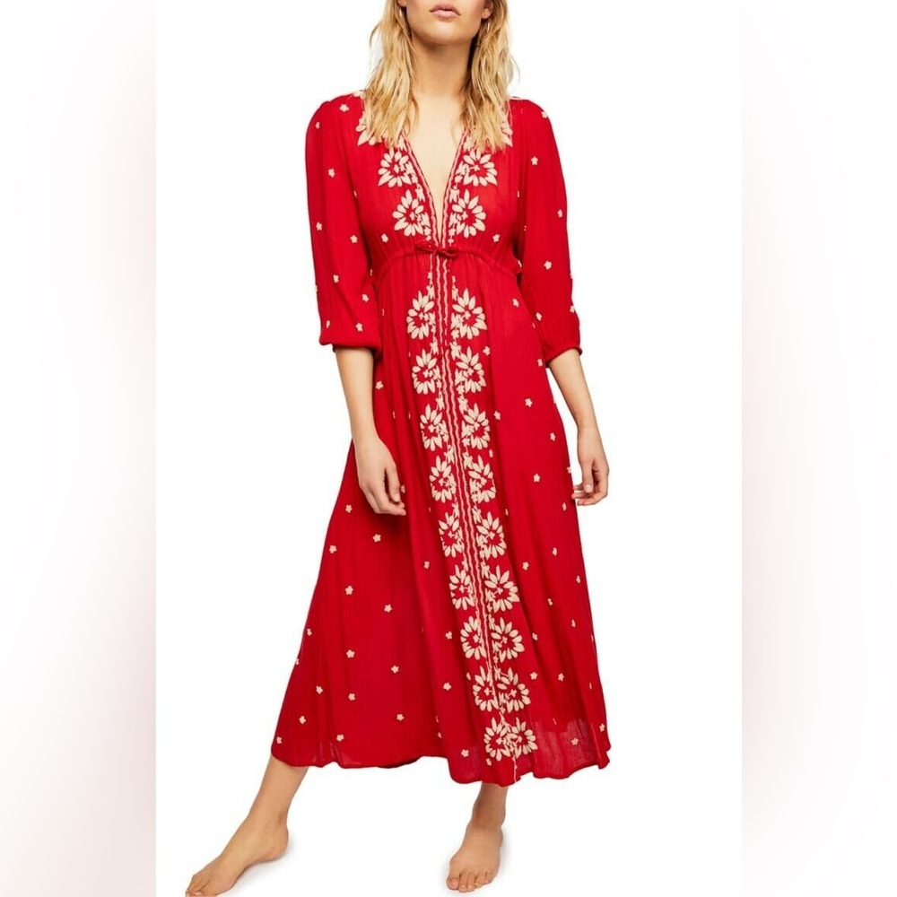 EUC Embroidered Free People Fable Dress (midi dress)